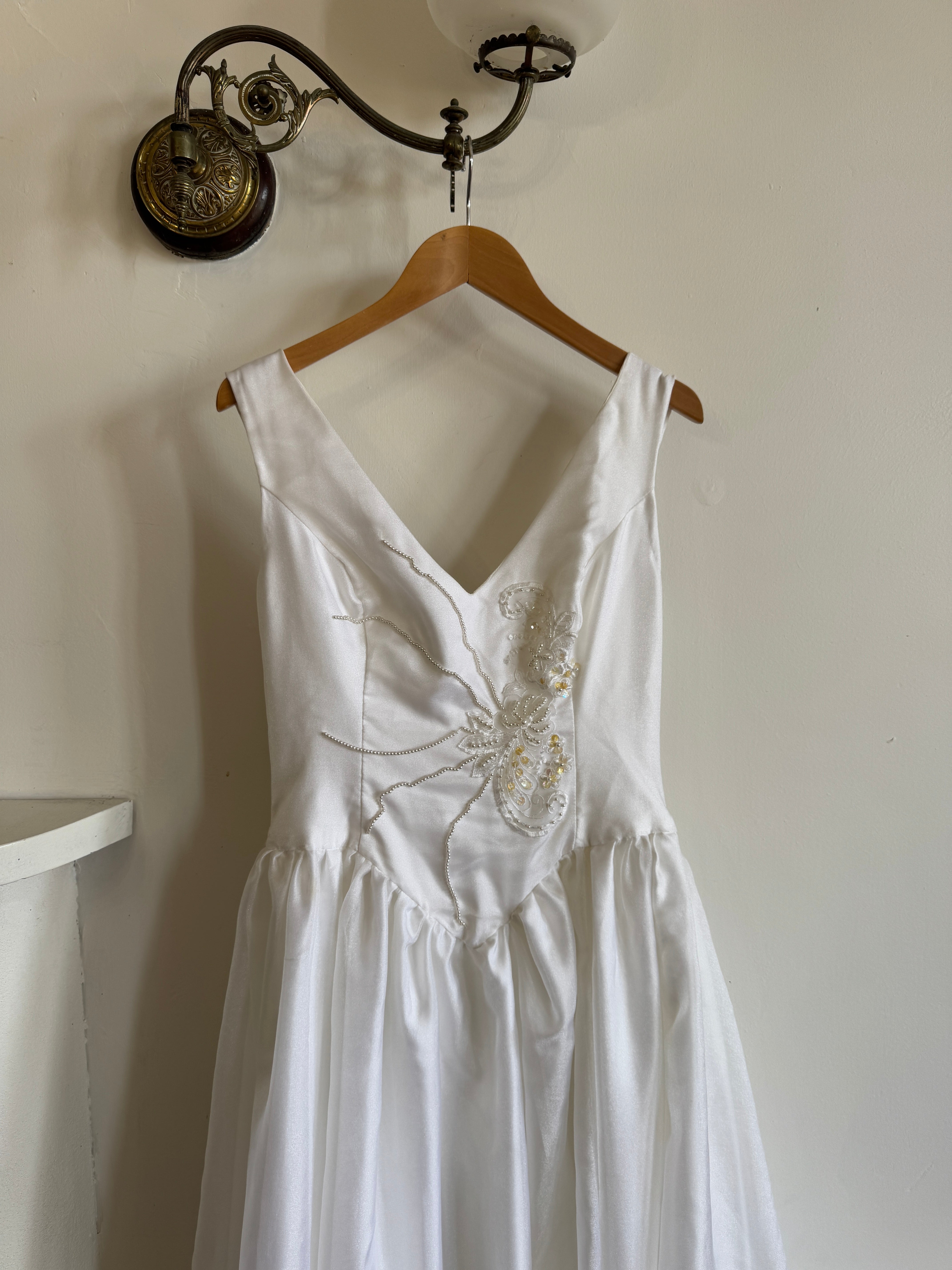 Vintage 80s Basque Waist Princess Wedding Dress