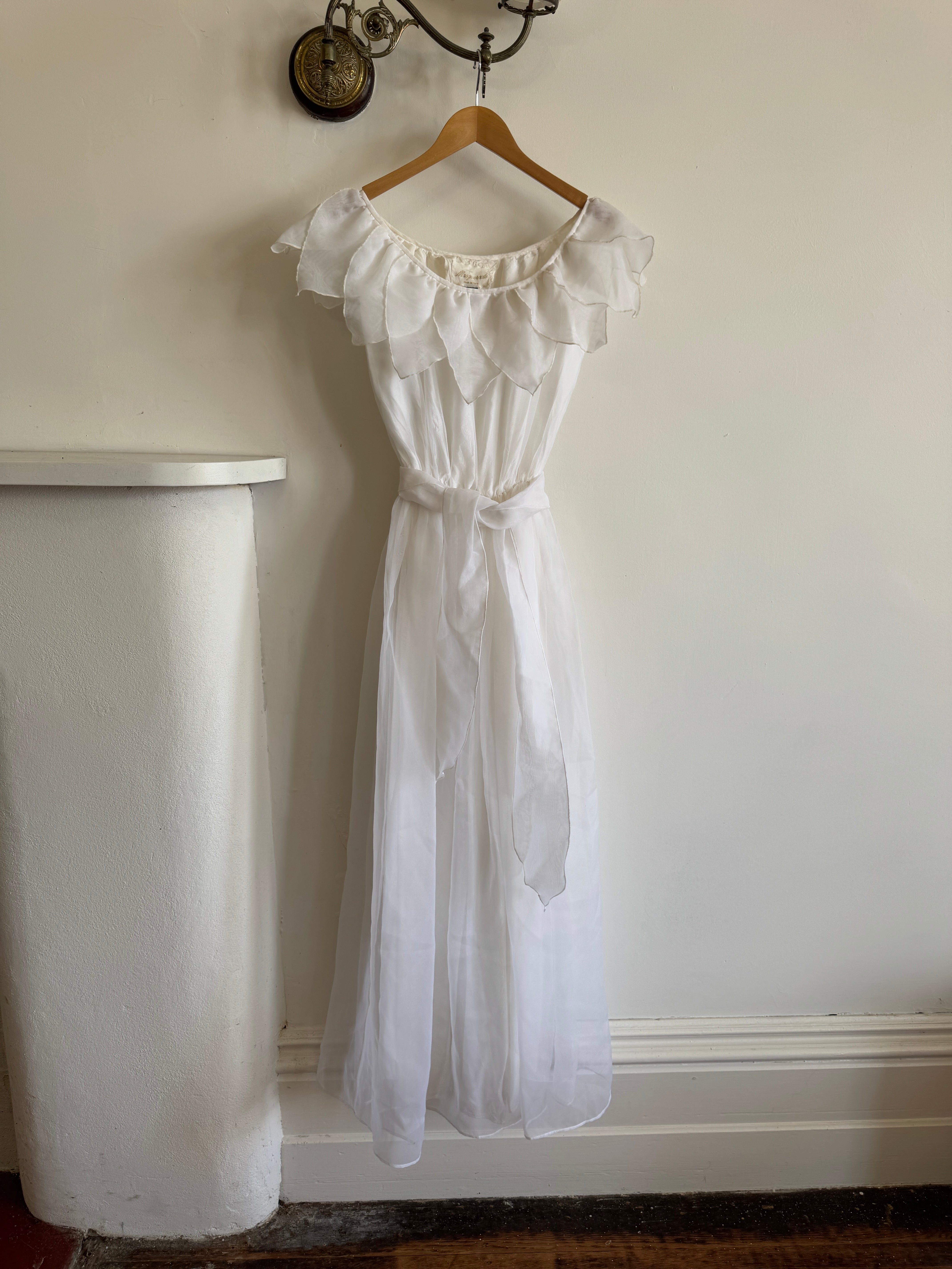 Vintage 70s Organza Fairy Teardrop Wedding Dress