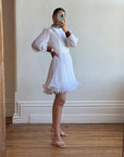 Vintage 70s Pleated Souffle Mini Dress White