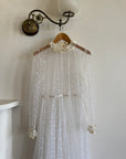 Vintage 70s Sheer Polka Dot Ruffle Bridal Gown