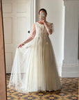 Vintage 70s Tulle and Velvet Long Sleeved Wedding Dress