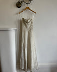 Vintage 90s Pure Silk Stripe Organza Empire Dress With Leaf Beads