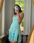 Vintage 90s Pure Silk Fairy Dress Aqua