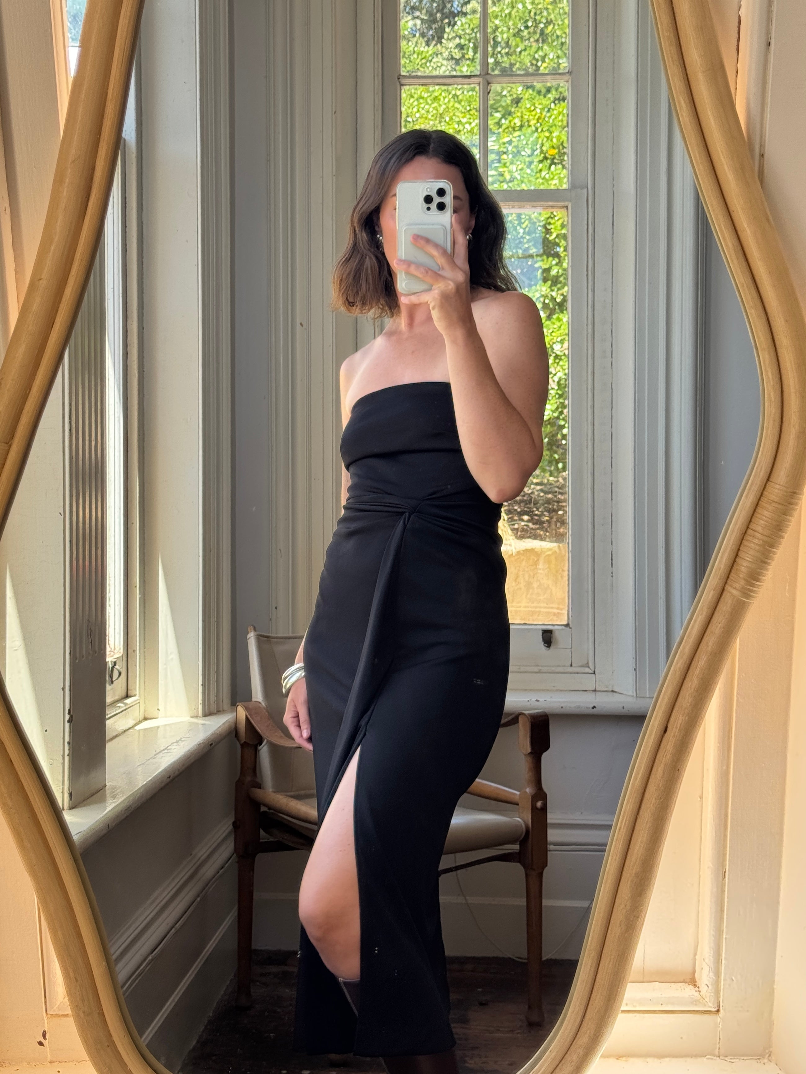 Vintage 90s Black Jersey Strapless Dress