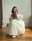 Vintage 80s Pure Silk and Tulle Off Shoulder Wedding Dress