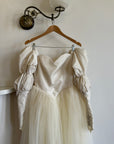 Vintage 80s Pure Silk and Tulle Off Shoulder Wedding Dress