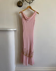 Vintage 90s Pure Silk Beaded Dress Baby Pink