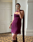 Vintage 90s Eggplant Cowl Neck Mini Dress With Scarf