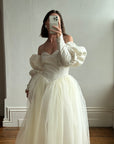 Vintage 80s Pure Silk and Tulle Off Shoulder Wedding Dress