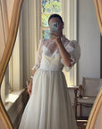 Vintage 70s Organza Ruffle Wedding Dress With Lace Applique