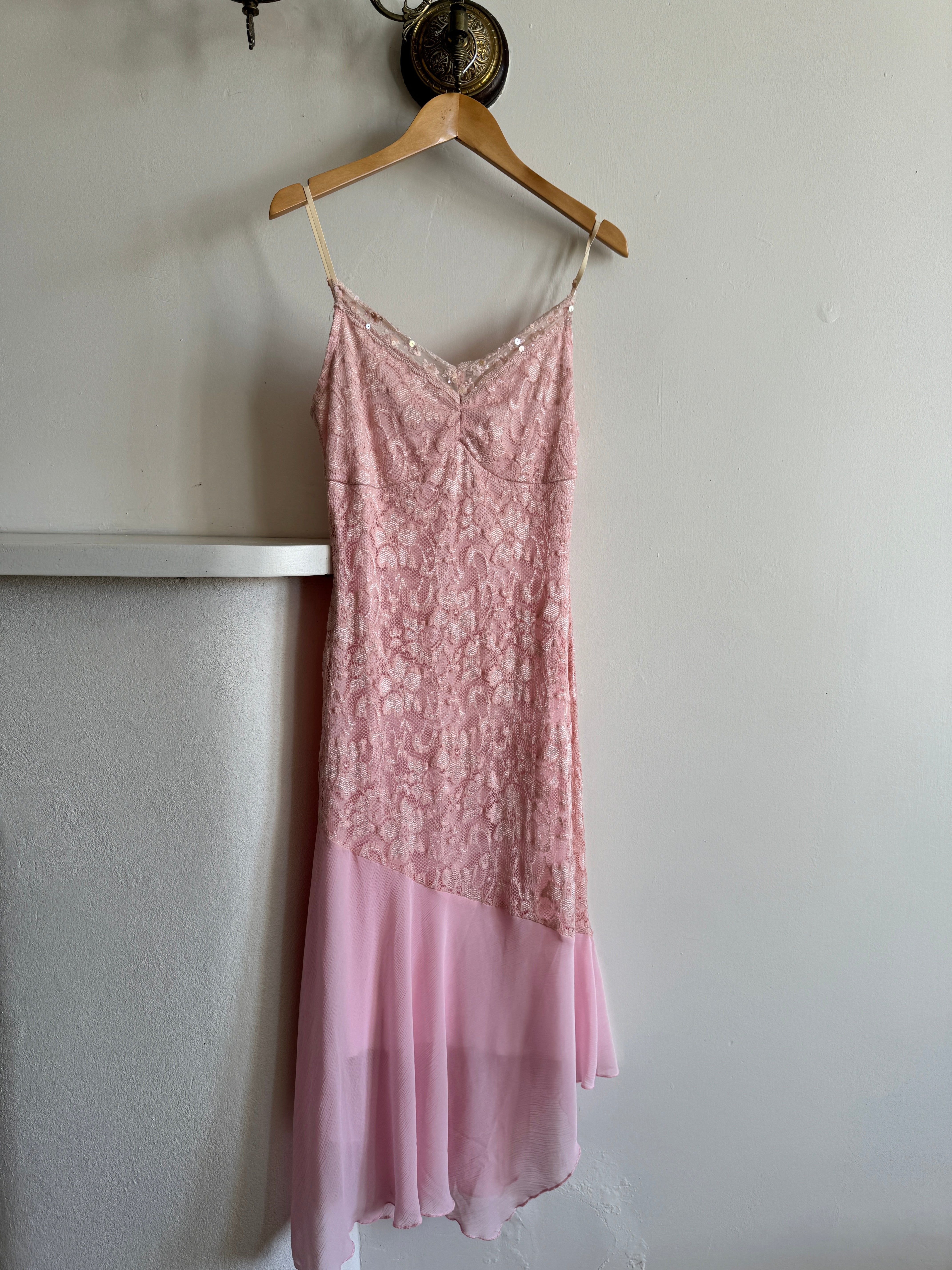 Vintage Pink Lace Asymmetrical Fairy Dress