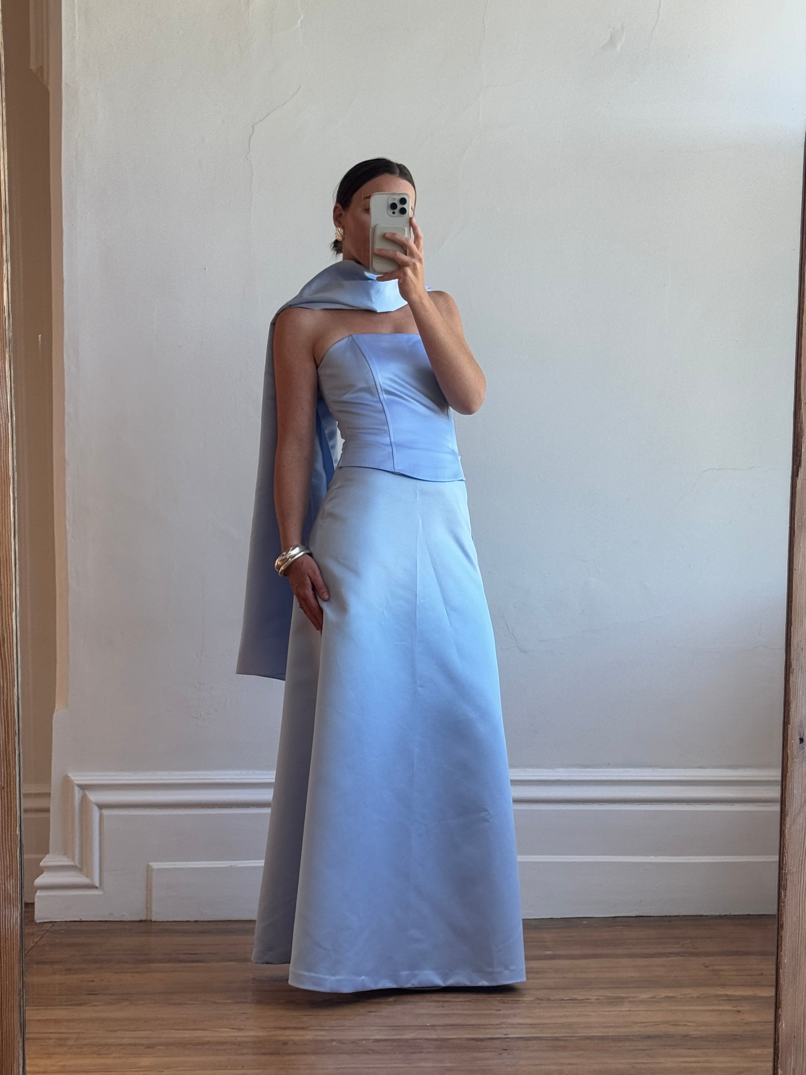 Vintage 90s Periwinkle Blue Satin Prom Set