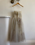 Vintage 50s Petite Bouquet Tulle Prom Dress Dusty Grey