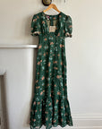 Vintage 70s Teal Garden Dress with Creme Lace