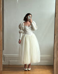 Vintage 80s Pure Silk and Tulle Off Shoulder Wedding Dress