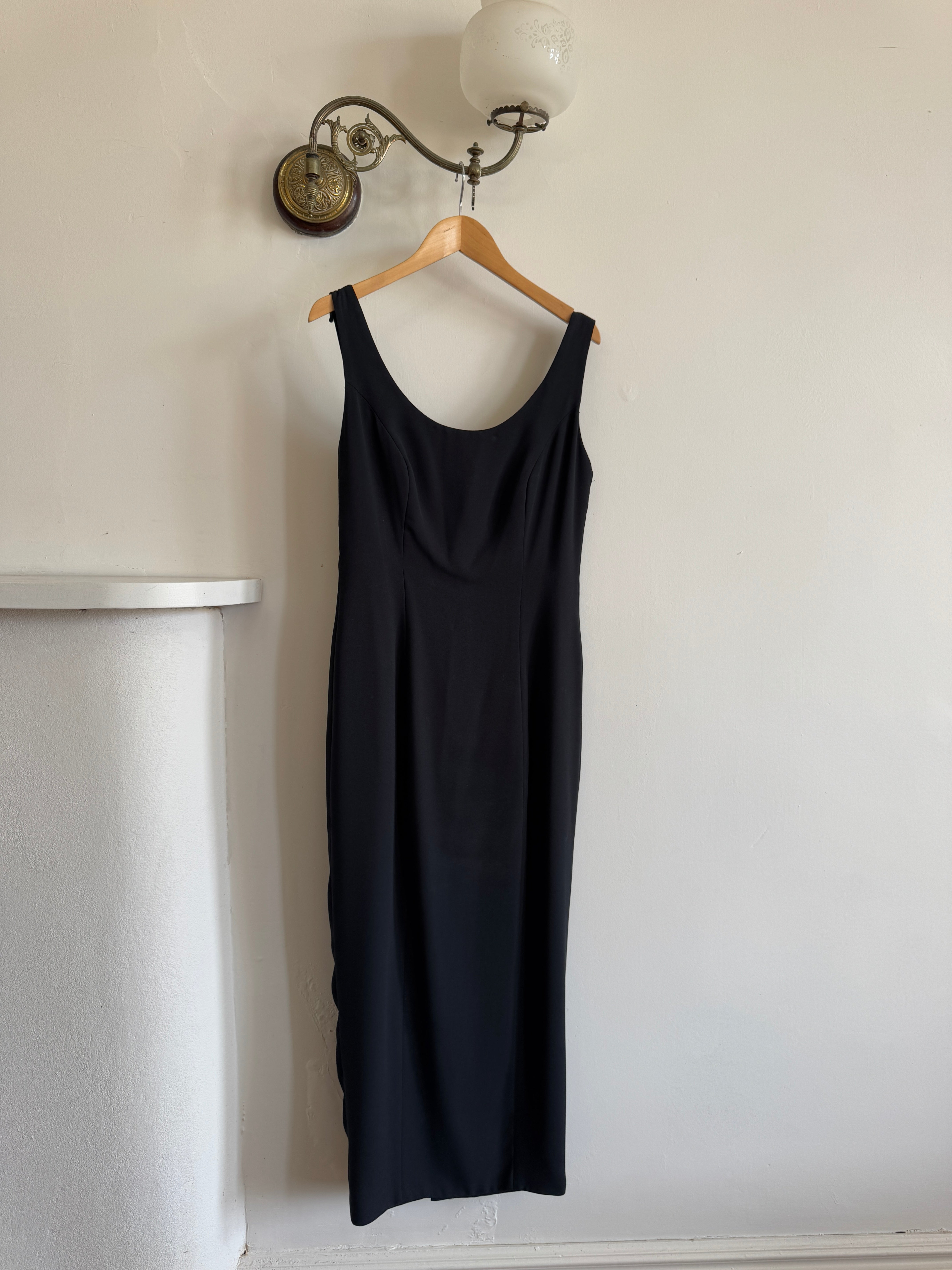 Vintage 90s Crepe Midi Dress With Gold Buttons