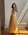 Vintage 80s Golden Chiffon Peplum Evening Gown