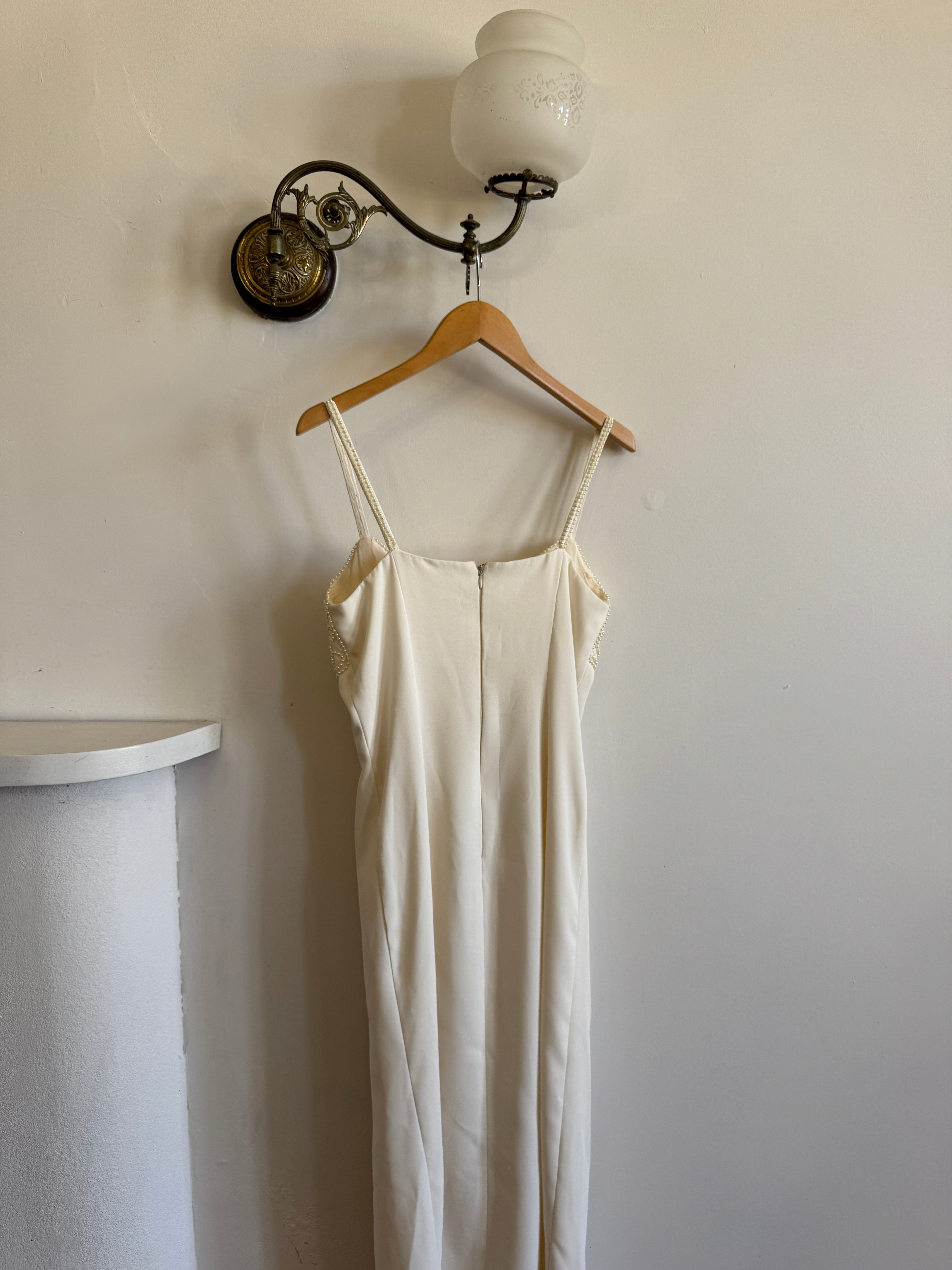 Vintage 90s Pearl Crepe Bridal Midi with Split