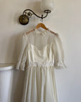 Vintage 70s Organza Ruffle Wedding Dress With Lace Applique