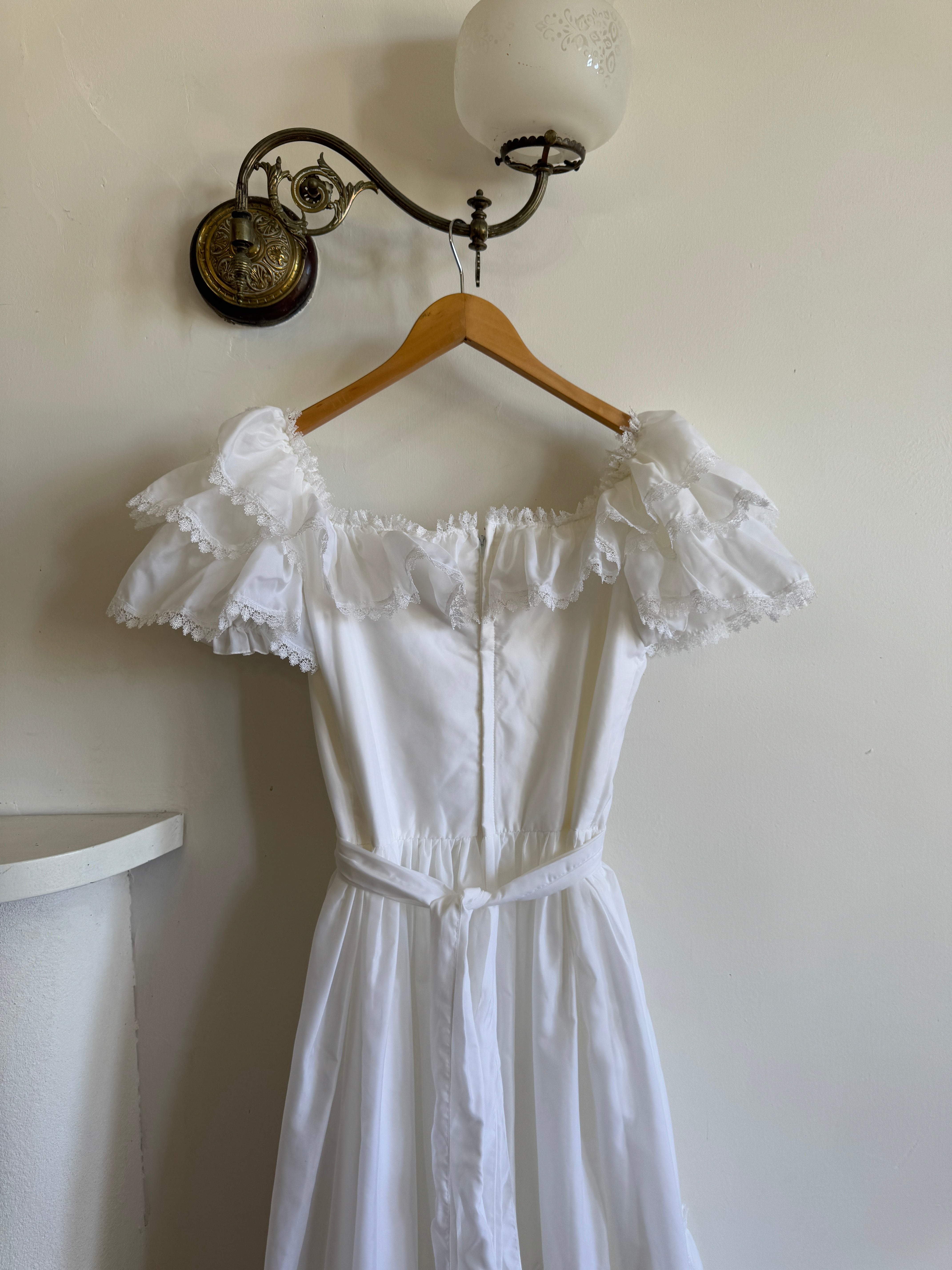 Vintage 70s Ruffled Tie Waist Wedding Dress