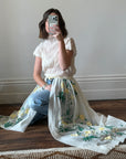 Vintage Rare Sheer Spring Floral Applique Belt Skirt