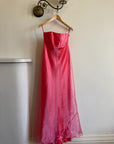 Vintage 90s Watermelon Shimmer Organza Strapless Gown