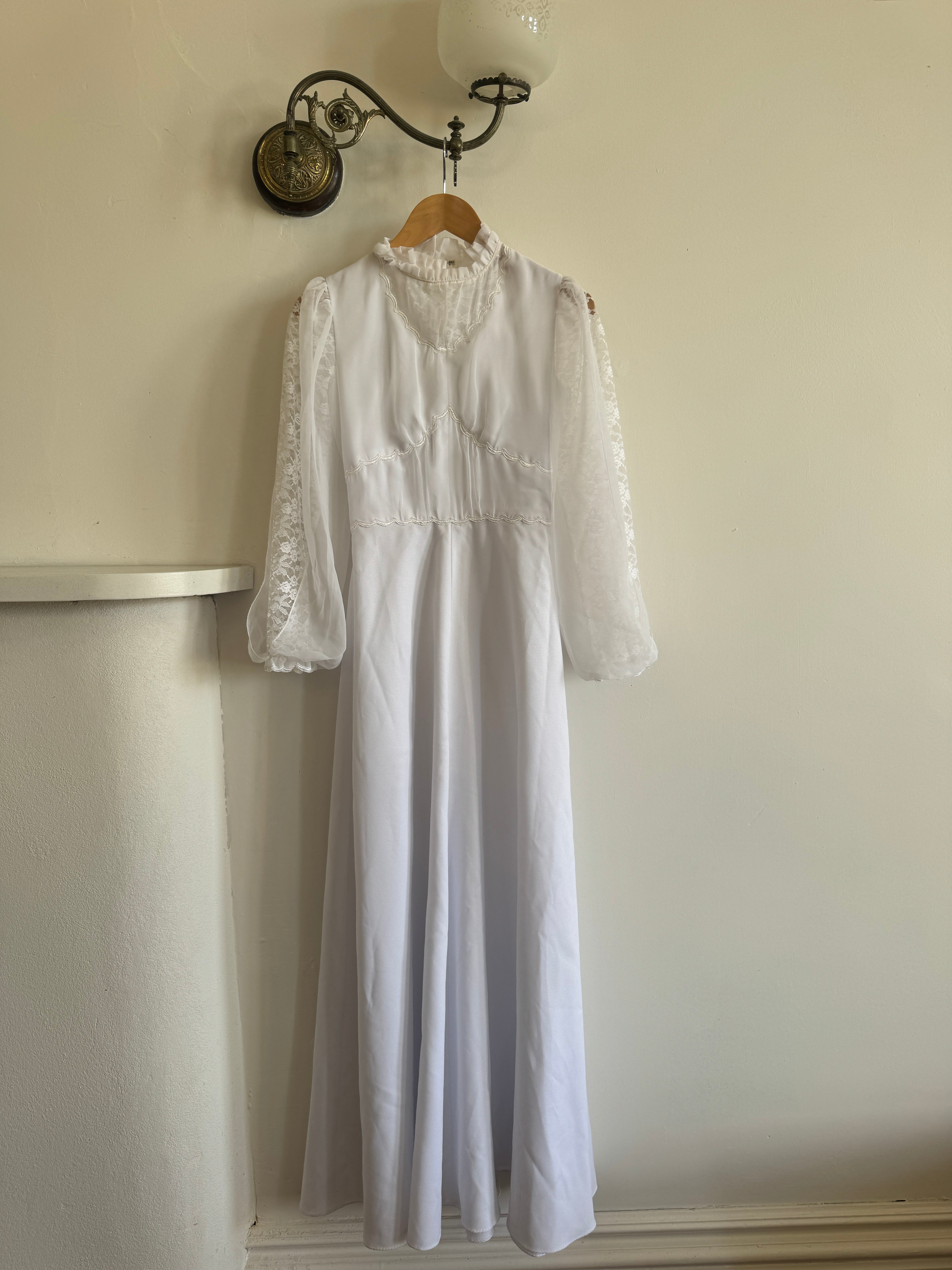 Vintage 70s Panelled Bridal Midi Dress Snow