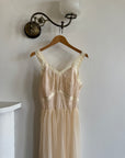 Vintage 50s Sheer Peach Lace Pleated Negligee Slip