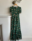 Vintage 70s Teal Garden Dress with Creme Lace