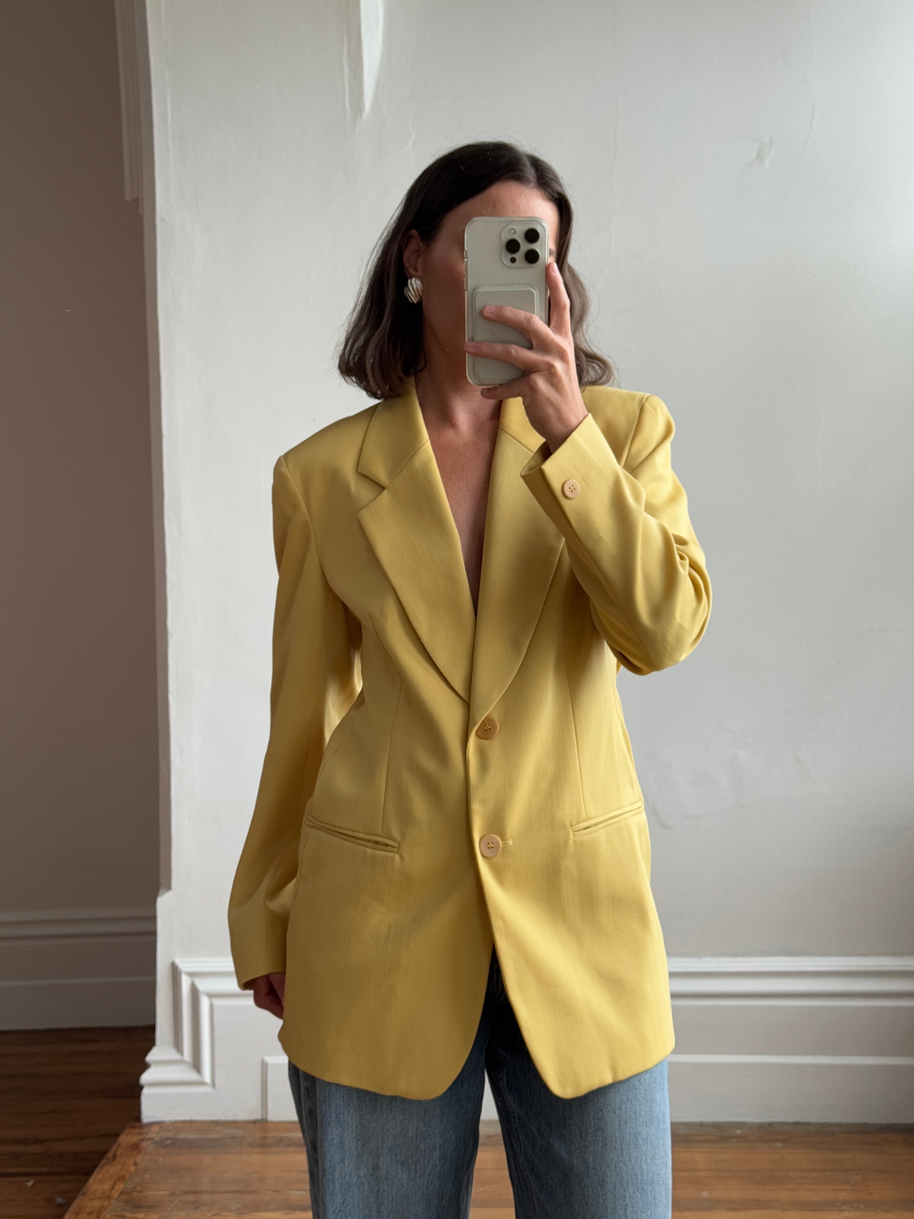 Vintage 80s Anne Klein Pure Wool Mustard Tailored Blazer (Tags Attached)