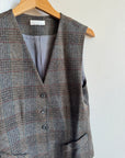 Vintage Tailored Wool Blend Grey Plaid Vest