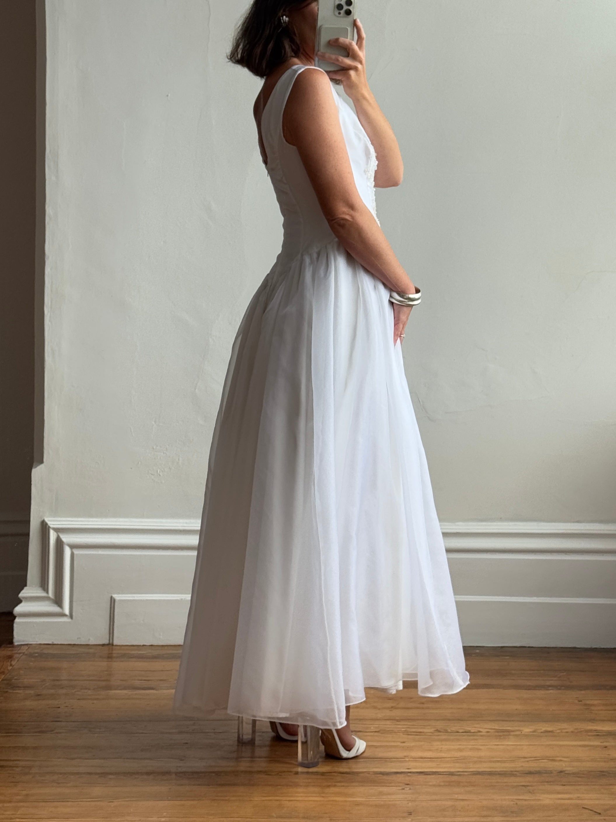 Vintage 80s Basque Waist Princess Wedding Dress