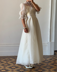 Vintage 70s Organza Ruffle Wedding Dress With Lace Applique