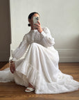 Vintage 60s Chiffon Floral Applique Wedding Gown with Sheer Daisy Train