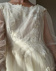 Vintage 70s Tulle and Velvet Long Sleeved Wedding Dress