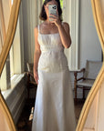 Vintage 90s Ivory Gathered Strappy Gown With Ribbon