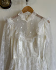 Vintage 70s Embroidered Lace Wedding Gown With Train