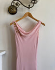 Vintage 90s Pure Silk Beaded Dress Baby Pink