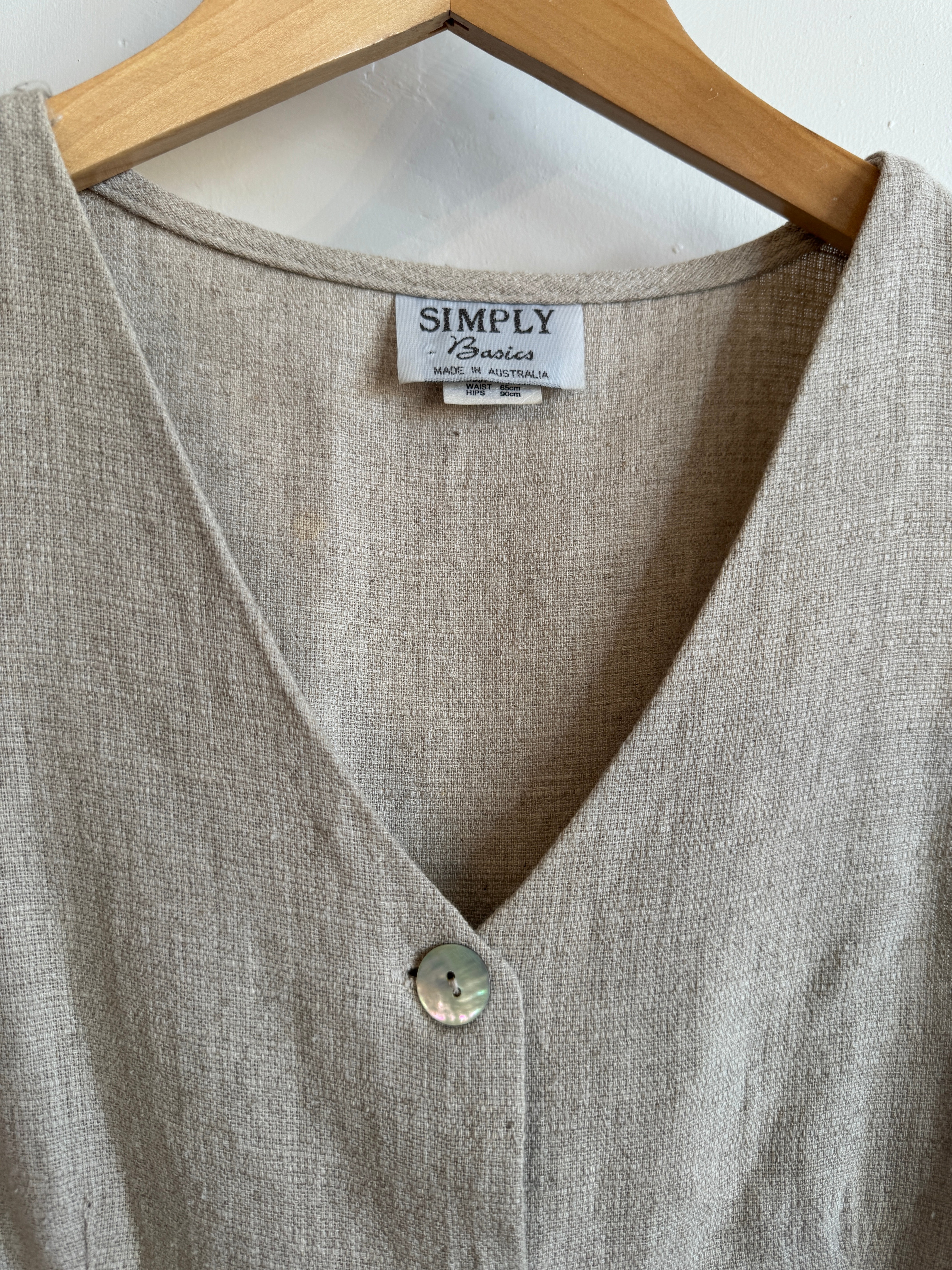 Vintage Linen Blend Beige Vest with Tie