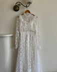 Vintage 70s Lace Prairie Wedding Gown White