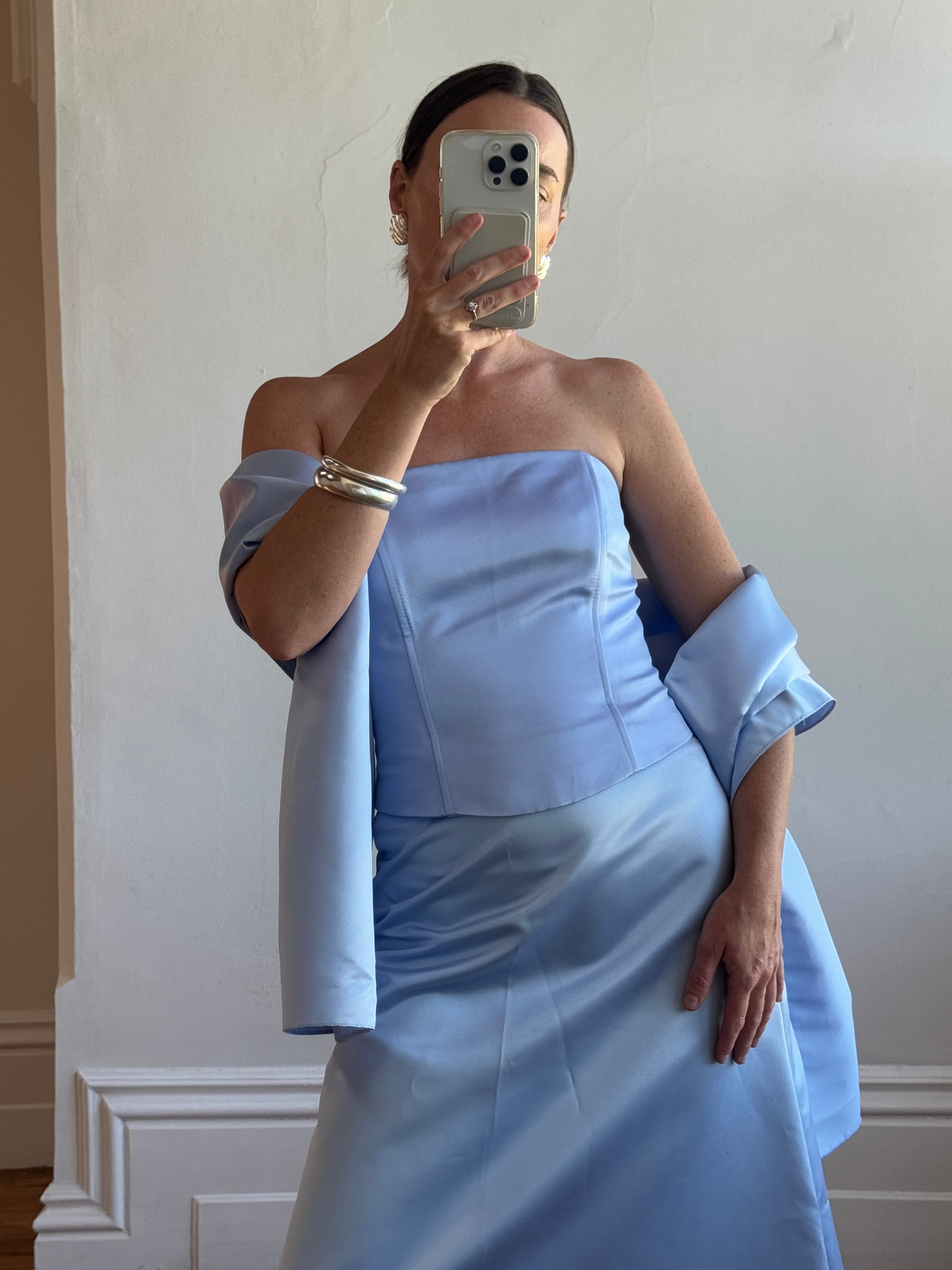 Vintage 90s Periwinkle Blue Satin Prom Set