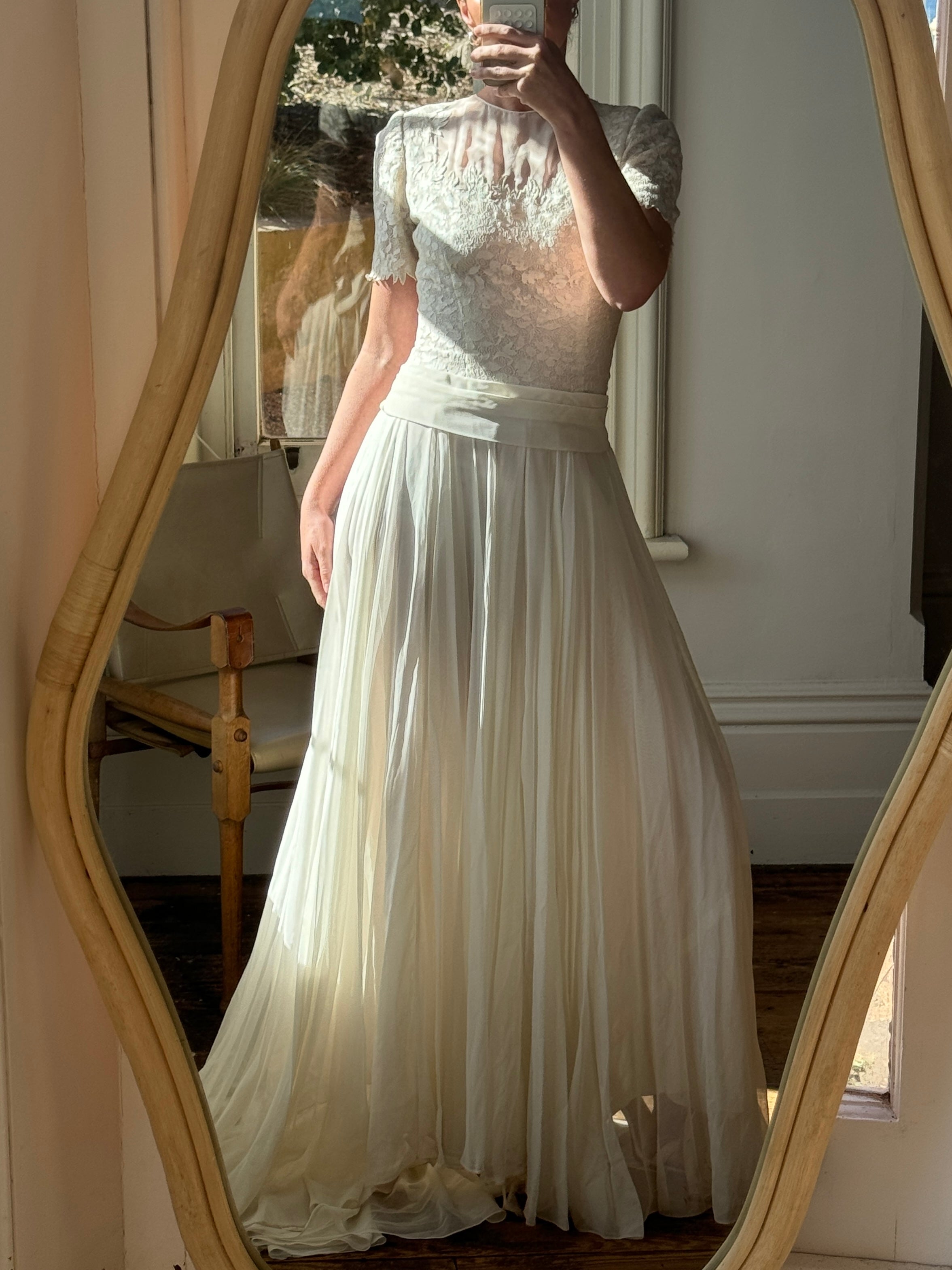 Vintage 30s Ethereal Vine Pleated Wedding Dress