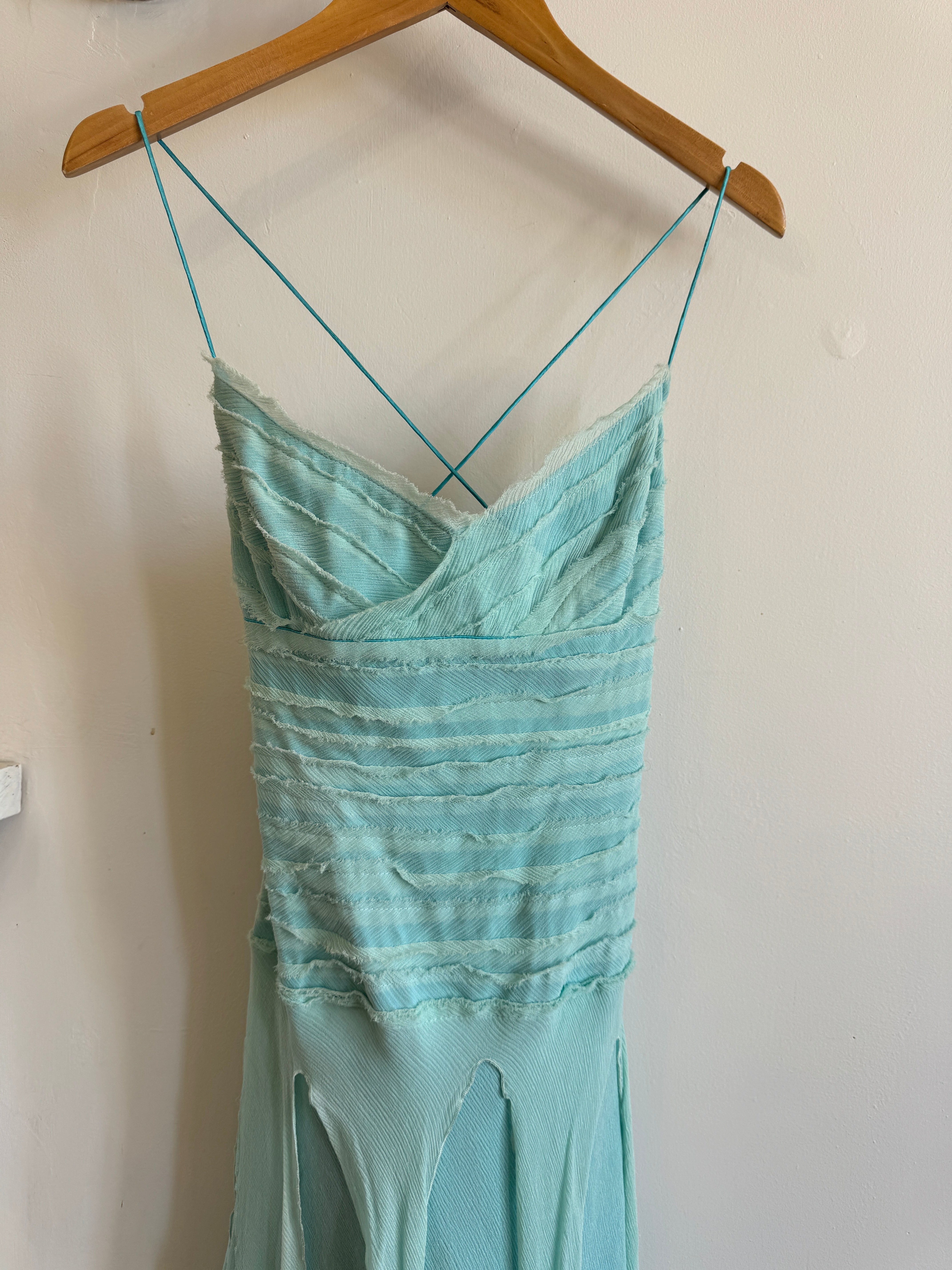 Vintage 90s Pure Silk Fairy Dress Aqua