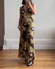 Vintage 70s Floral Backless Palazzo Jumpsuit