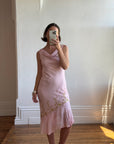 Vintage 90s Pure Silk Beaded Dress Baby Pink