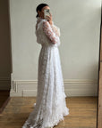 Vintage 70s Lace Prairie Wedding Gown White