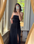 Vintage 90s Black Jersey Strapless Dress