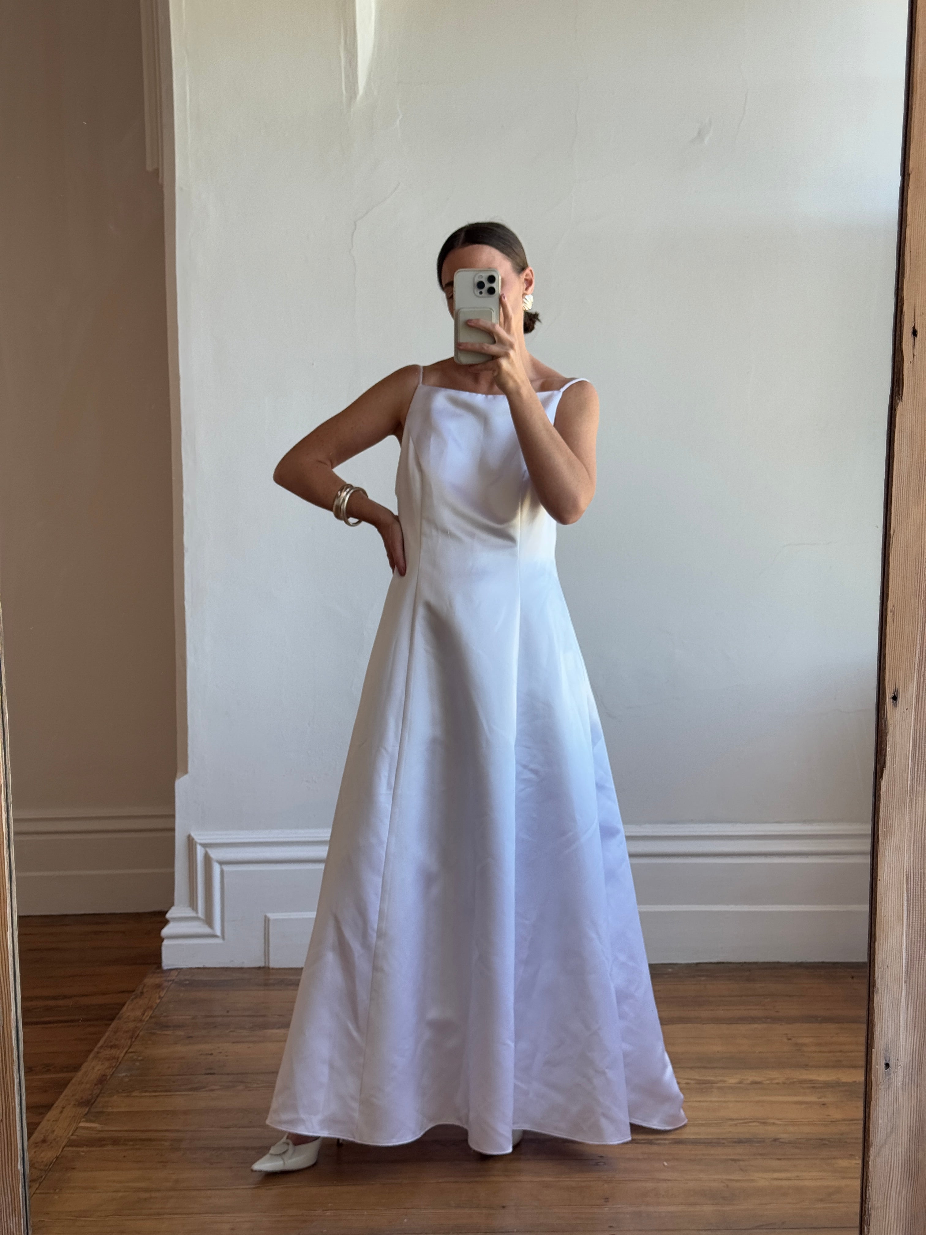 Vintage 90s Low Back Satin Wedding Dress