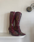 Vintage Etro Tapestry Lace Up Pointed Boots