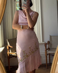 Vintage 90s Pure Silk Beaded Dress Baby Pink